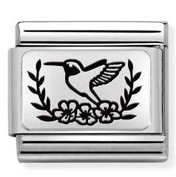 Nomination Classic Link with Hummingbird & Flowers