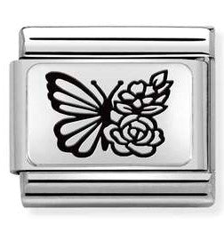 Nomination Classic Link with Butterfly & Flowers