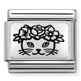 Nomination Classic Link with Cat & Flowers