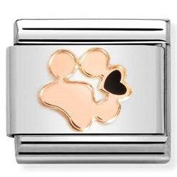 Nomination Classic Link with Pawprint & Black Heart in Rose Gold Tone