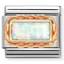 Nomination Classic Link with Baguette White Opal in Rose Gold Tone