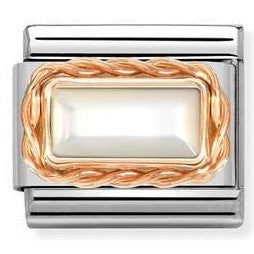 Nomination Classic Link with Baguette White Mother Of Pearl in Rose Gold Tone