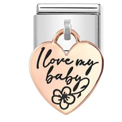 Nomination Classic Link with 'I love my baby' & Flower in Rose Gold Tone