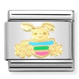Nomination Classic Link with Easter Bunny & Flowers in Yellow Gold Tone