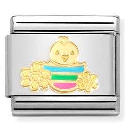 Nomination Classic Link with Enamel Easter Chick & Flowers in Yellow Gold Tone