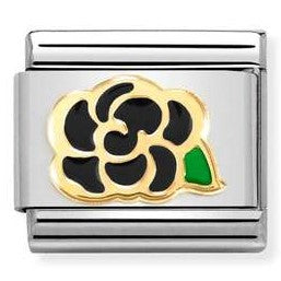 Nomination Classic Link with Enamel Black Camelia in Yellow Gold Tone