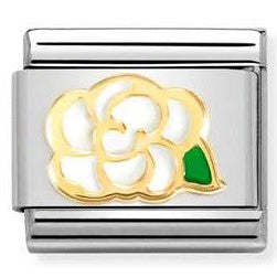 Nomination Classic Link with Enamel White Camelia in Yellow Gold Tone