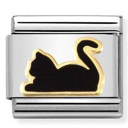 Nomination Classic Link with Black Cat in Yellow Gold Tone