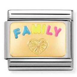 Nomination Classic Link with Enamel 'Family' in Yellow Gold Tone