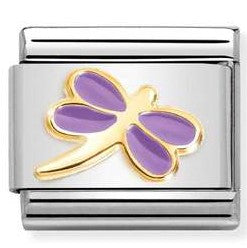 Nomination Classic Link with Lilac Dragonfly in Yellow Gold Tone