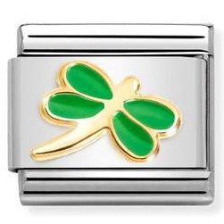 Nomination Classic Link with Green Dragonfly in Yellow Gold Tone
