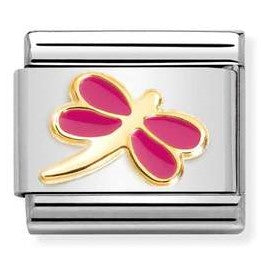 Nomination Classic Link with Fuchsia Dragonfly in Yellow Gold Tone