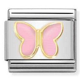 Nomination Classic Link with Pink Butterfly in Yellow Gold Tone