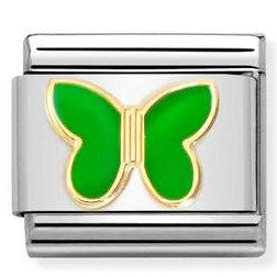 Nomination Classic Link with Green Butterfly in Yellow Gold Tone