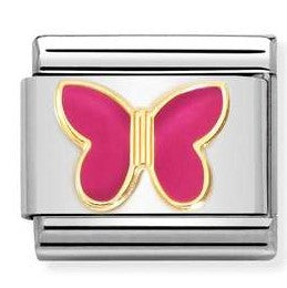 Nomination Classic Link with Fuchsia Butterfly in Yellow Gold Tone