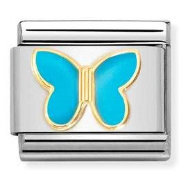 Nomination Classic Link with Turquoise Butterfly in Yellow Gold Tone