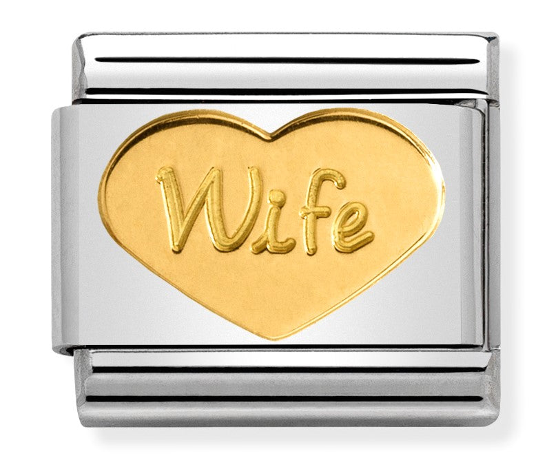 Load image into Gallery viewer, Nomination Classic Link with &amp;#39;Wife&amp;#39; Heart in Yellow Gold Tone
