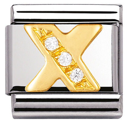 Nomination Classic Link with CZ Letter 'X' in Yellow Gold Tone