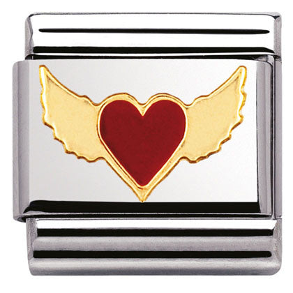 Nomination Classic Link with Enamel Red Flying Heart in Yellow Gold Tone