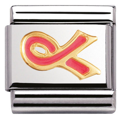Nomination Classic Link with Enamel Pink Ribbon in Yellow Gold Tone