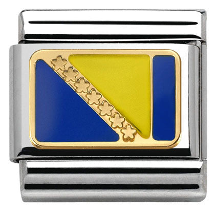 Nomination Classic Link with Bosnia Flag in Yellow Gold Tone