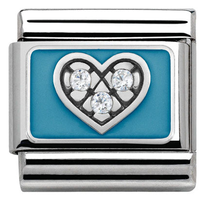 Nomination Classic Link with Blue Plate & CZ Heart