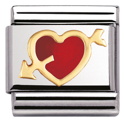 Nomination Classic Link with Enamel Red Heart & Arrow in Yellow Gold Tone