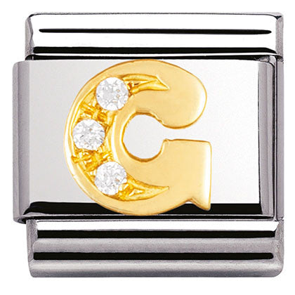 Nomination Classic Link with CZ Letter 'G' in Yellow Gold Tone