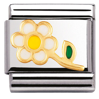 Nomination Classic Link with Enamel White Flower in Yellow Gold Tone