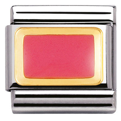 Nomination Classic Link with Enamel Pink Rectangle in Yellow Gold Tone