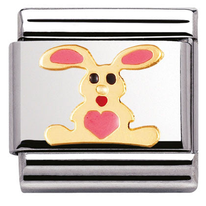 Nomination Classic Link with Enamel Pink Rabbit in Yellow Gold Tone