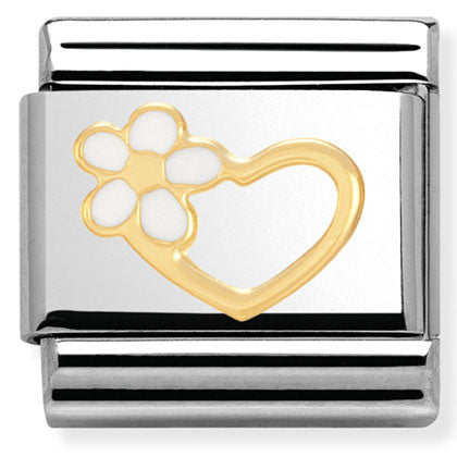 Nomination Classic Link with Enamel Heart & Flower in Yellow Gold Tone