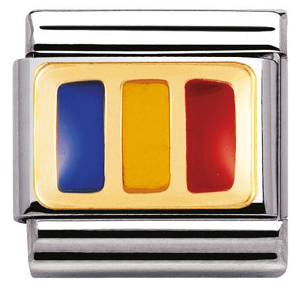 Nomination Classic Link with Enamel Romania Flag in Yellow Gold Tone