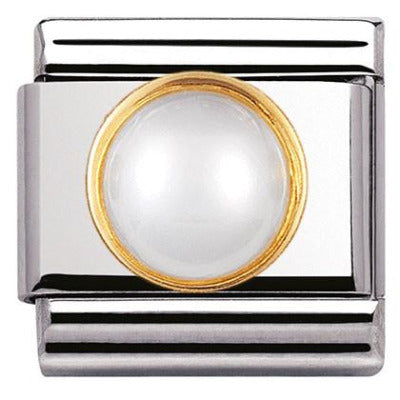 Nomination Classic Link with White Pearl Round Stone in Yellow Gold Tone