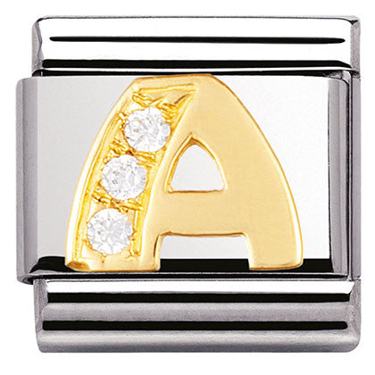 Nomination Classic Link with CZ Letter 'A' in Yellow Gold Tone