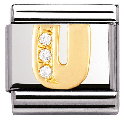 Nomination Classic Link with CZ Letter 'U' in Yellow Gold Tone