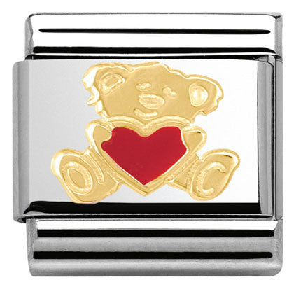 Nomination Classic Link with Enamel Teddy Bear With Heart in Yellow Gold Tone