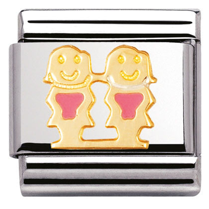 Nomination Classic Link with Enamel Sisters in Yellow Gold Tone