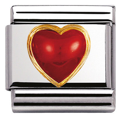 Nomination Classic Link with Red Coral Heart Stone in Yellow Gold Tone