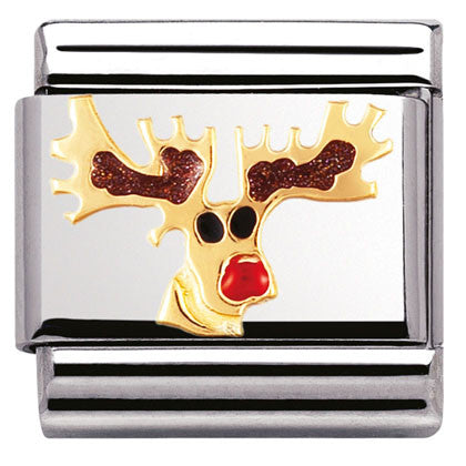 Nomination Classic Link with Enamel Rudolph Reindeer in Yellow Gold Tone