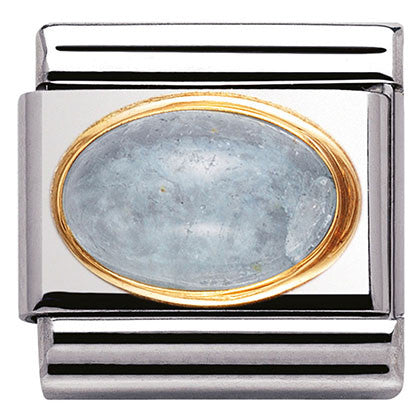 Nomination Classic Link with Aquamarine Oval Stone in Yellow Gold Tone