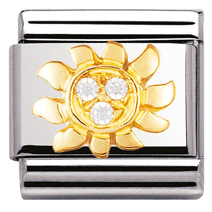 Nomination Classic Link with CZ White Sun in Yellow Gold Tone