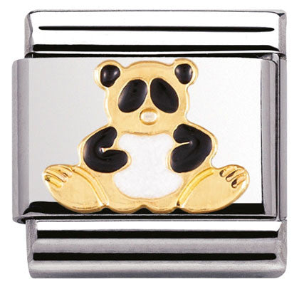 Nomination Classic Link with Enamel Panda in Yellow Gold Tone