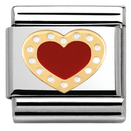 Nomination Classic Link with Enamel Dotted Red Heart in Yellow Gold Tone