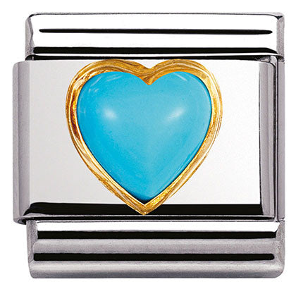 Nomination Classic Link with Turquoise Heart Stone in Yellow Gold Tone