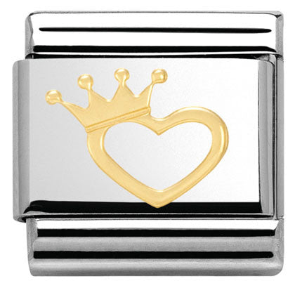 Nomination Classic Link with Heart and Crown in Yellow Gold Tone