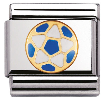 Nomination Classic Link with Enamel Blue & White Football in Yellow Gold Tone