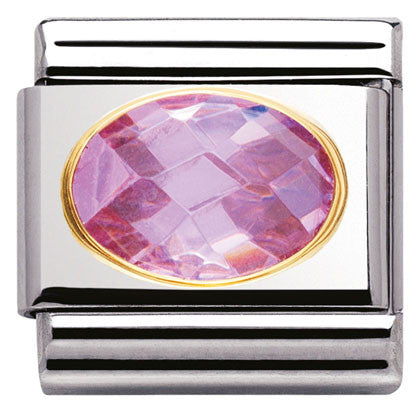 Nomination Classic Link with Faceted Pink CZ Oval in Yellow Gold Tone