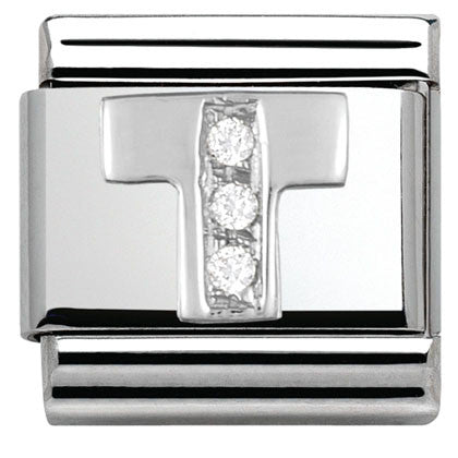 Nomination Classic Link with CZ Letter 'T'