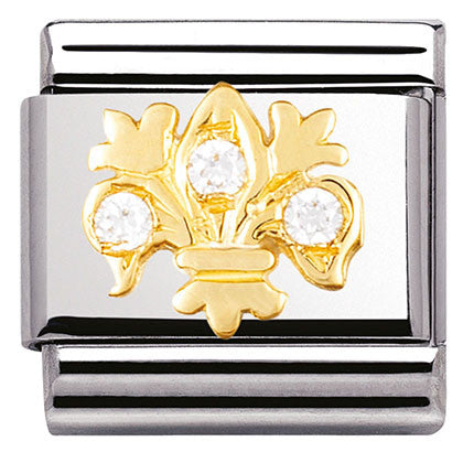 Nomination Classic Link with CZ White Lily in Yellow Gold Tone